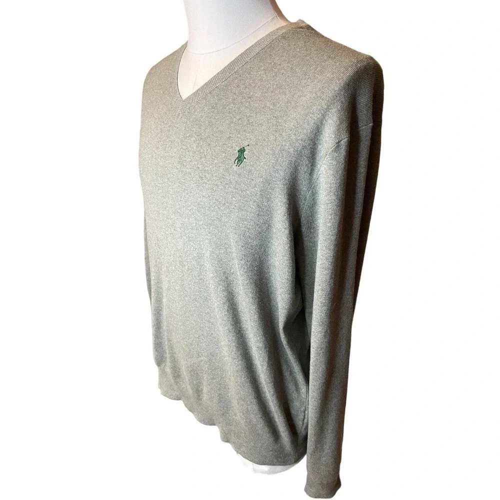 Ralph Lauren Polo XL Pima Cotton V-Neck Long Sleeve Gray Sweater